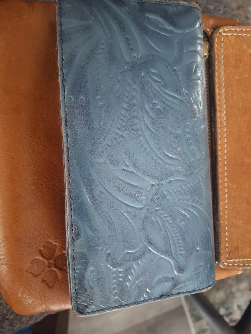 PATRICIA NASH Embossed Floral Leather Wallet in Teal Blue